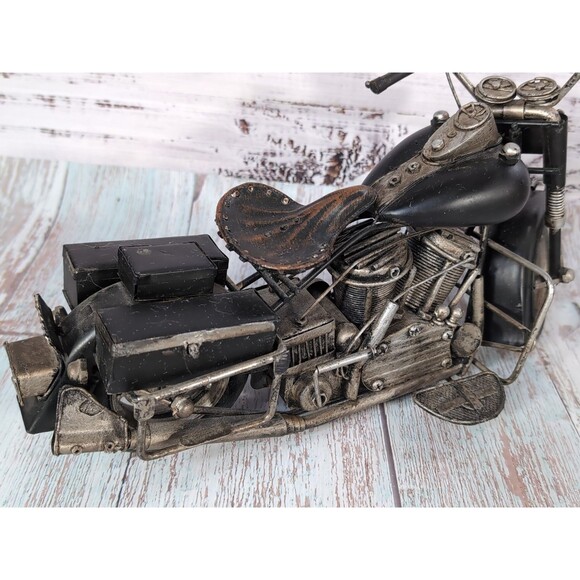 Vintage 1940s Aged Black Metal Motorcycle Model 15''x 8'' X 5'' Display Piece - Picture 15 of 17